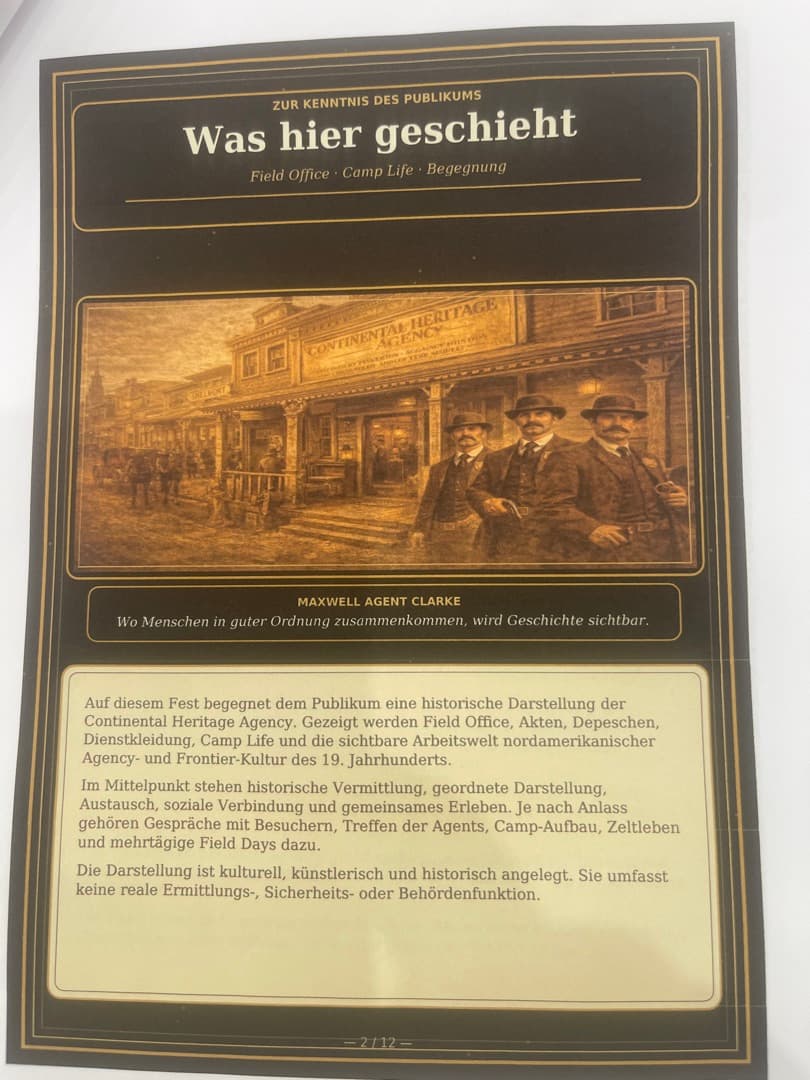 Druckvorlage Seite 2 von 12 · Was hier geschieht · Field Office, Camp Life, Begegnung mit Maxwell-Wort.